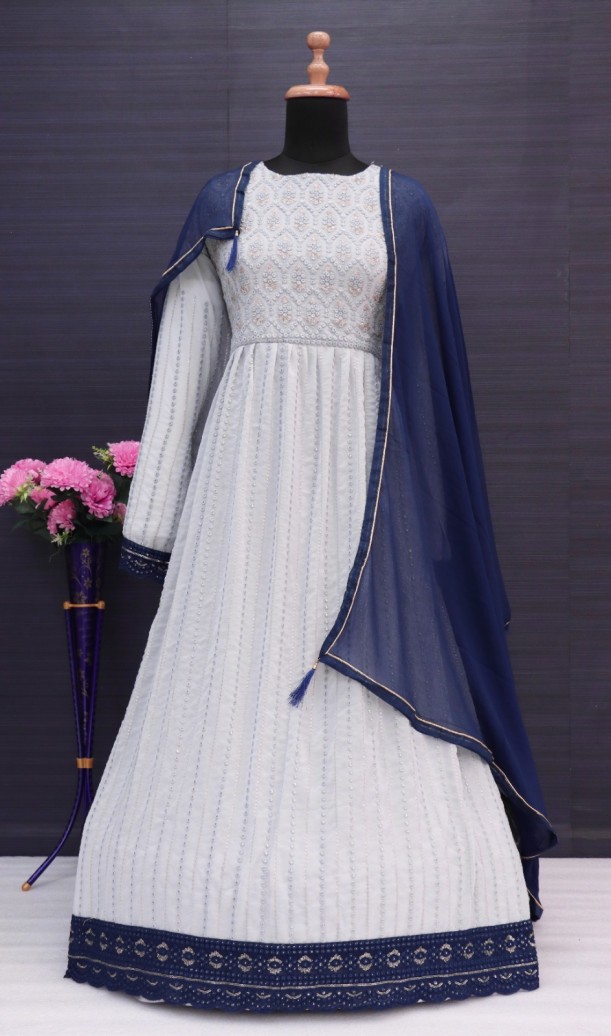 BLUE Nayra Cut Style Designer Shalwar Kameez Palazzo Suit Pakistani Indian Wedding Party Wear Heavy Embroidery Worked Long Anarkali Style Dresses